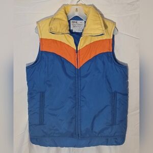 Vintage Colorblock Puffer Vest - Blue/Orange/Yellow
